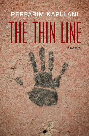 The Thin Line book cover is a brick textured image with a handprint in the centre. The title is written in thin red font.
